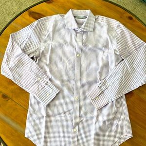 Twillory Mens Pink & Blue Check Dress Shirt Non Iron Size 16 34/35 Tailored Fit
